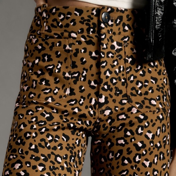 NWT Anthropologie Colette Ponte Crop Wide-Leg Pants in Olive Leopard Print - Picture 4 of 5